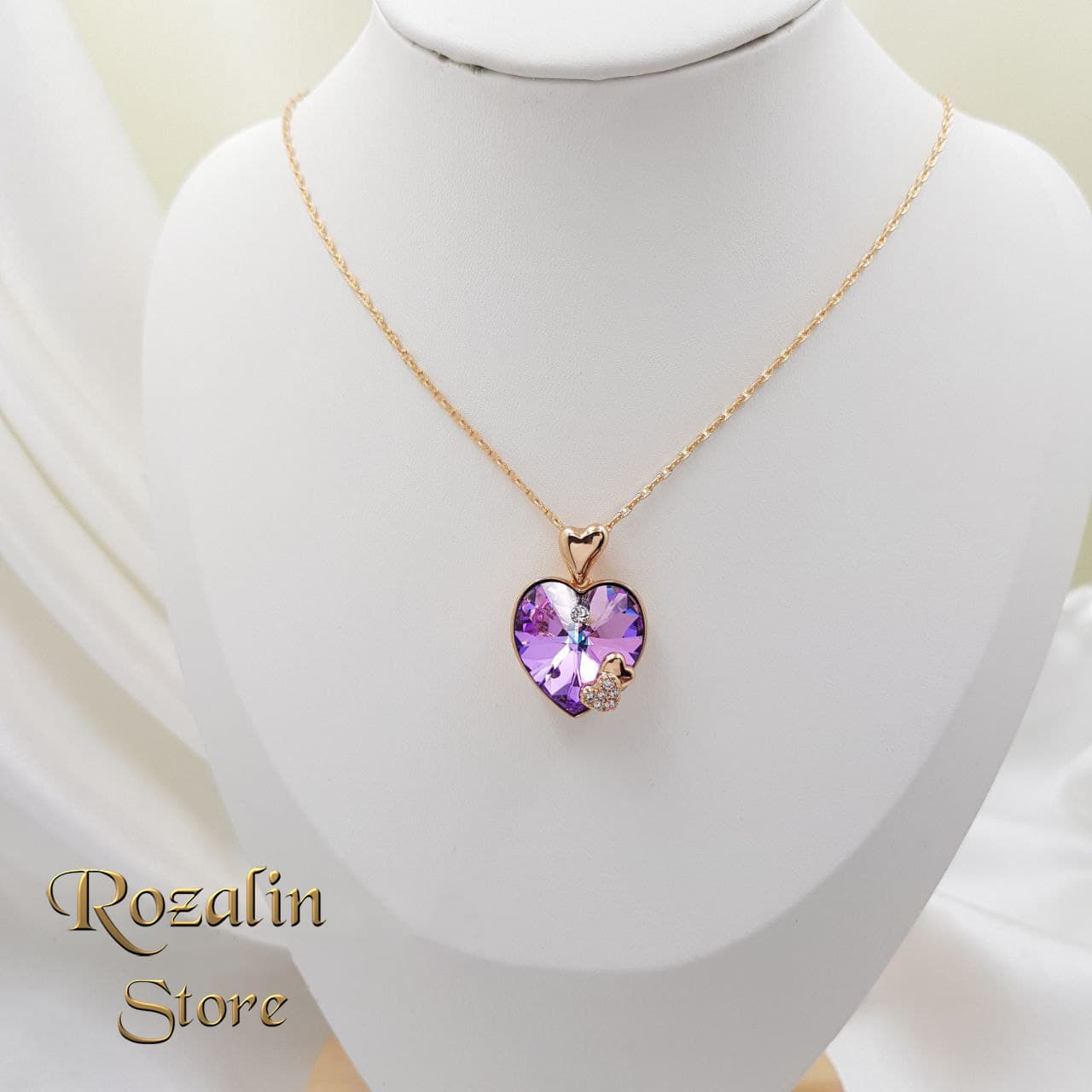 گردنبند زنانه ژوپینگ نگین سواروسکی مدل قلب بنفش — تصویر ۳