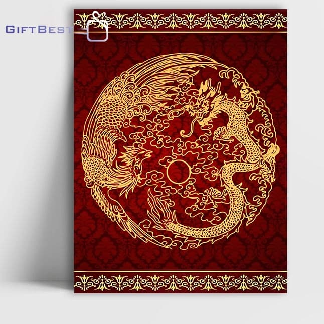 تابلو فنگ شویی ققنوس و اژدها — تصویر ۵