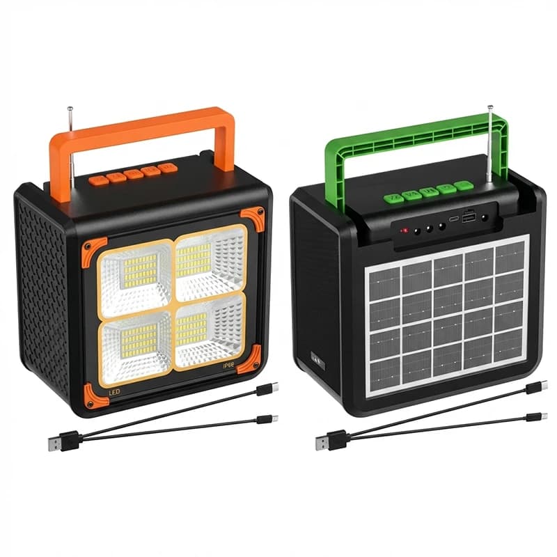 اسپیکر قابل حمل شارژ خورشیدی مدل LP V96 با پاوربانک و پروژکتور LED — تصویر ۸