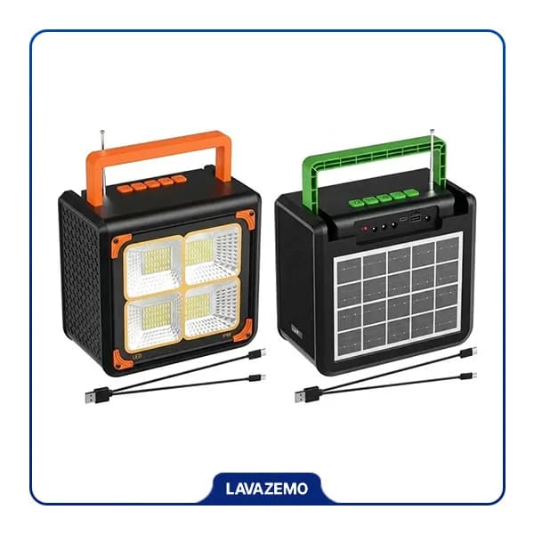 اسپیکر قابل حمل شارژ خورشیدی مدل LP V96 با پاوربانک و پروژکتور LED — تصویر ۱۱