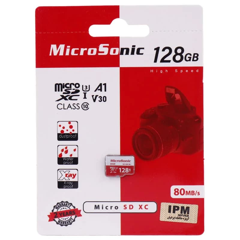 رم میکرو کارت حافظه 128 گیگ میکروسونیک MicroSonic 533X A1 V30 U3 C10 80MB/s — تصویر ۲