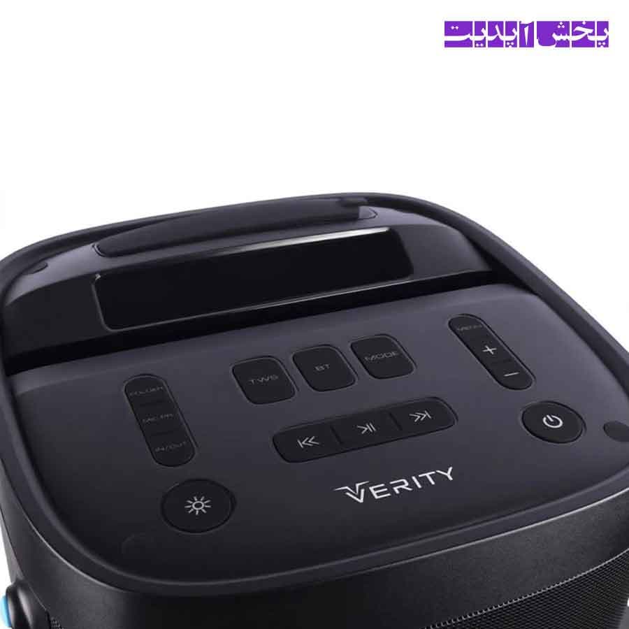 اسپیکر بلوتوثی ایستاده وریتی VERITY مدل V-PS2508 1200W رنگ مشکی +میکروفون بی سیم و ریموت کنترل — تصویر ۱۲