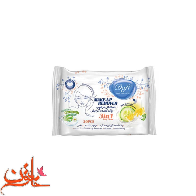 دستمال مرطوب دافی حاوی عصاره لیمو و خیار بسته 20 عددی