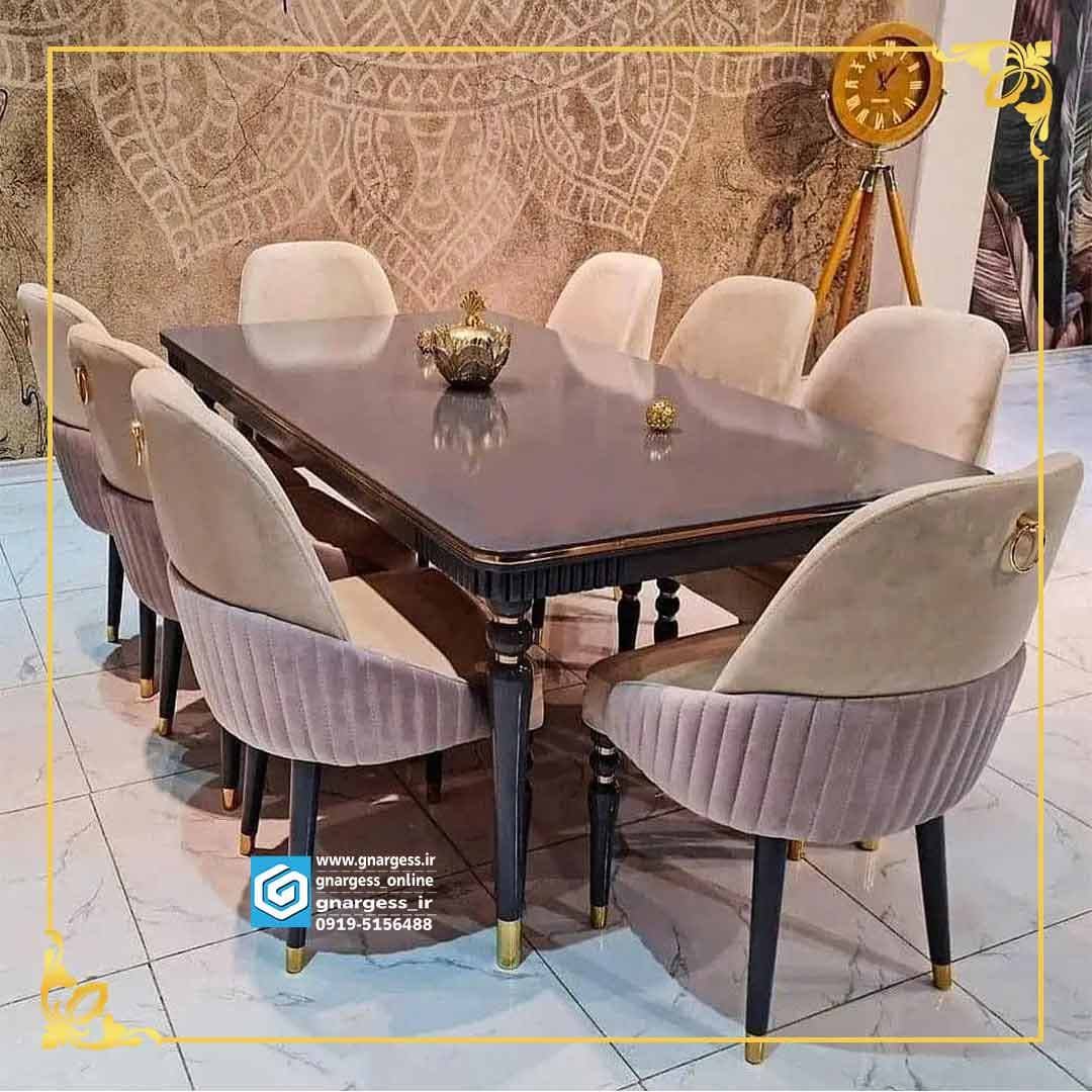 میز ناهارخوری 8 نفره چوبی کنزو مخروط با صندلی لاکپشتی — تصویر ۴