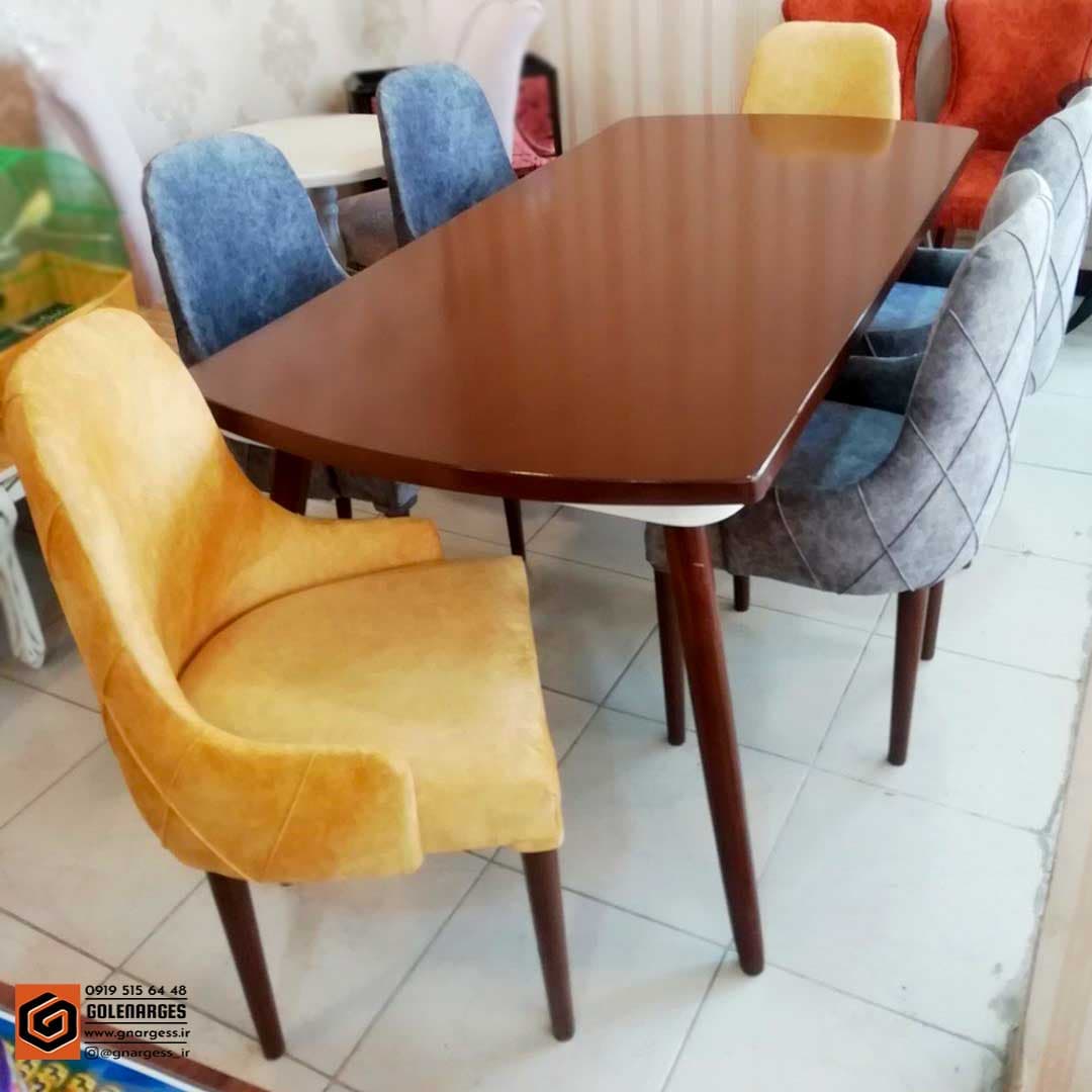 میز ناهارخوری چوبی 6نفره لاکچری با میز کاپرا و مهرگان چوبی — تصویر ۳