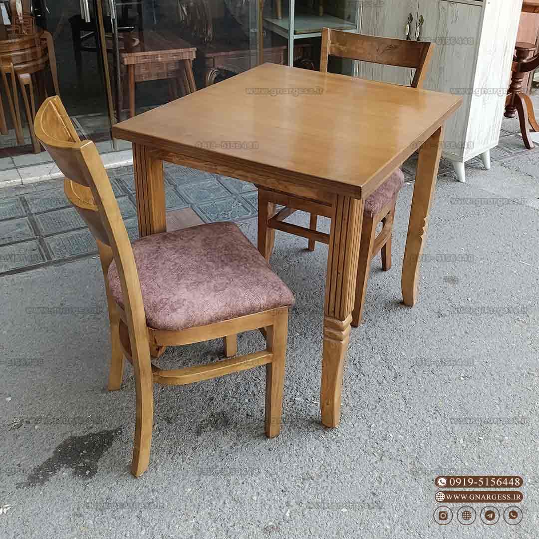 میز ناهارخوری 2 نفره چوبی کیان با صندلی دو تیره پهن چوب — تصویر ۱۱