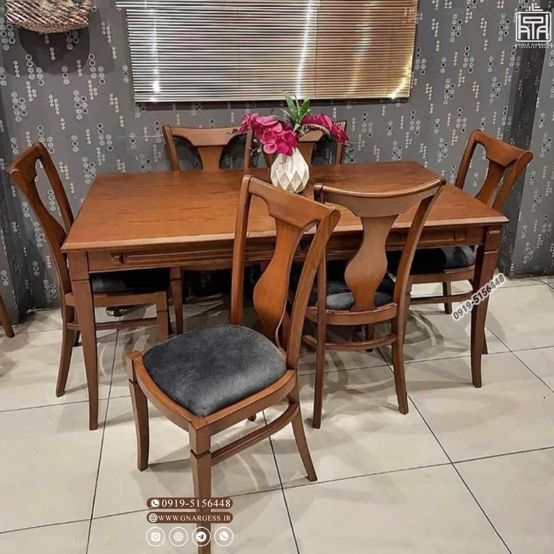 میز ناهارخوری چوبی 6 نفره با صندلی کرواتی چوب راش