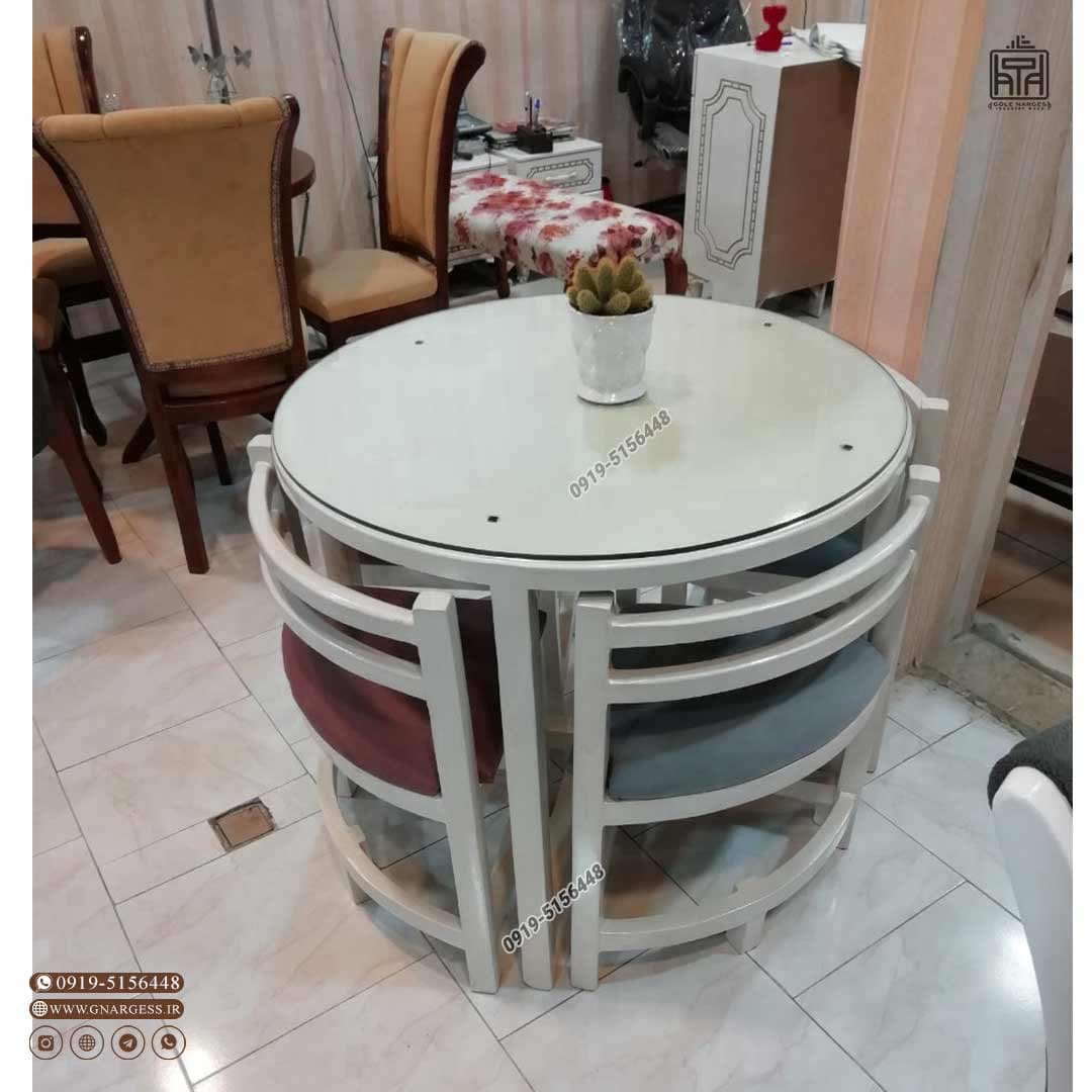میز ناهارخوری چوبی 4 نفره کمجا با صفحه روکش چوب