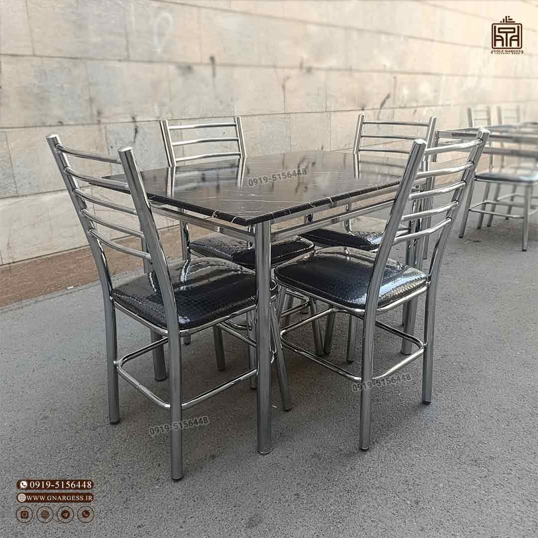 میز ناهارخوری 6 نفره فلزی بیتا با صندلی اروند طرح مهسا مشکی — تصویر ۱۲