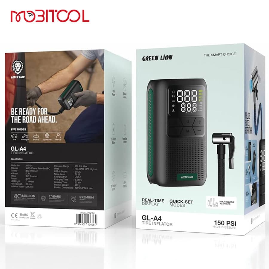 پمپ باد شارژی گرین لاین Green Lion GL-A4 Tire Inflator 150PSI — تصویر ۵