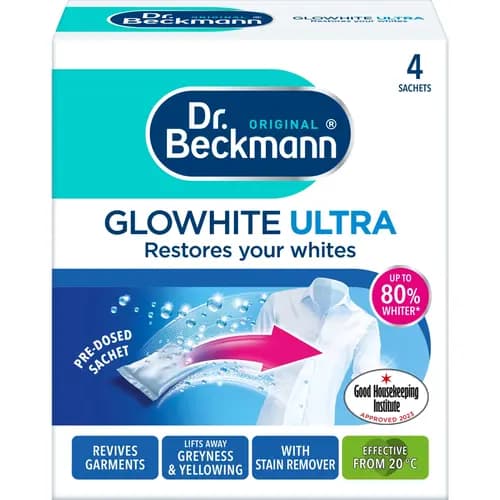 قرص بازیابی رنگ سفید لباس انگلیسی دکتر بکمن Dr. Beckmann Glowhite Ultra بسته 4 عددی 160 گرم