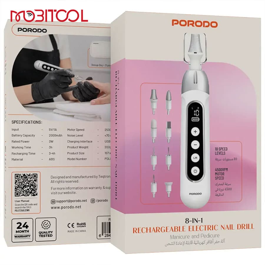 سوهان برقی 8 کاره پدیکور و مانیکور پرودو Porodo 8-In-1 Rechargeable Electric Nail Drill PDLFSTAOL12 — تصویر ۸