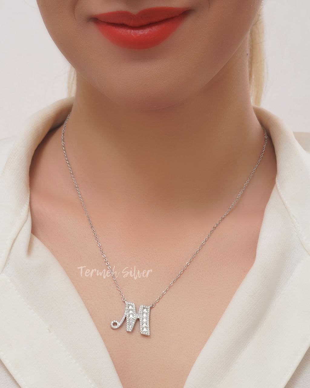 گردنبند نقره حرف M با زنجیر MT 1059