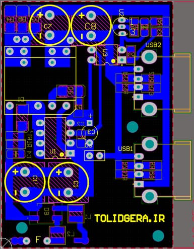 فایل pcb آلتیوم برد شارژر موبایل 5 ولت دو آمپر دو USB