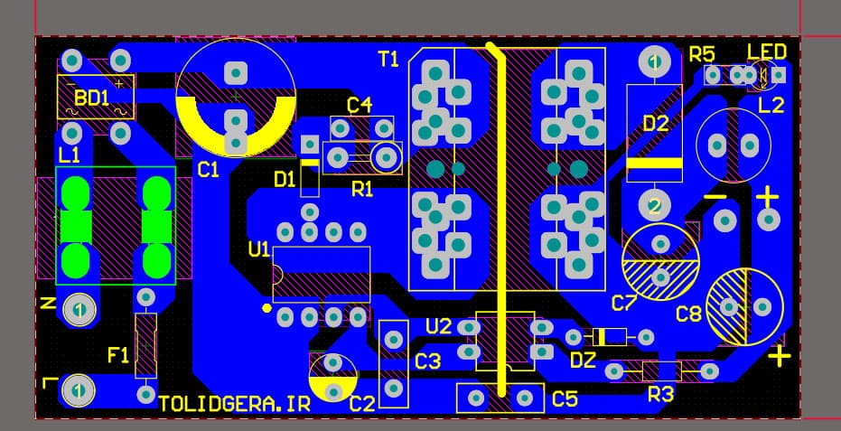 فایل pcb آلتیوم منبع تغذیه سوئیچینگ 12 ولت 2 آمپر