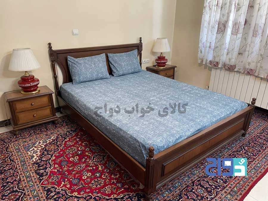 روتختی کشدار تخت عرض 180/160 “پتینه” پارچه تترون (آبی) کد 140205261