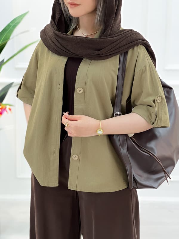شومیز کوتاه زنانه مرجان – سبز۳