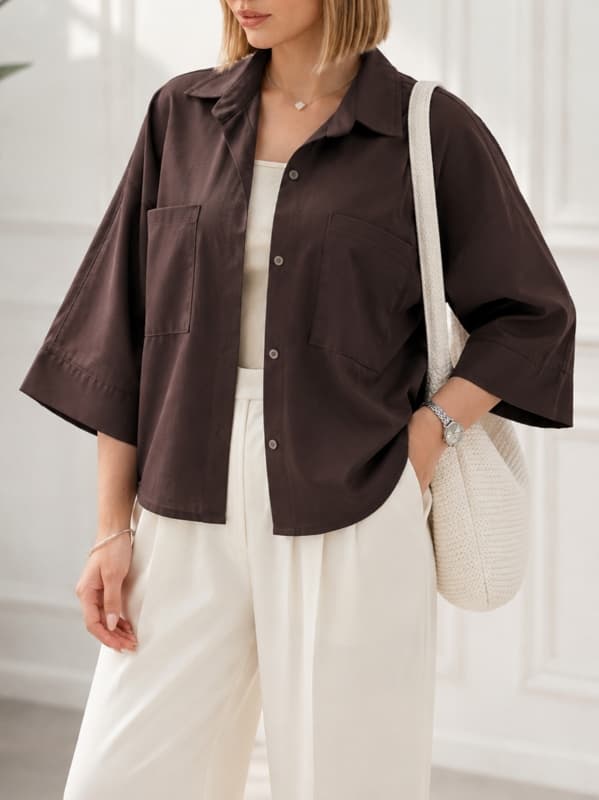 شومیز زنانه لینن الهه – شکلاتی — تصویر ۳