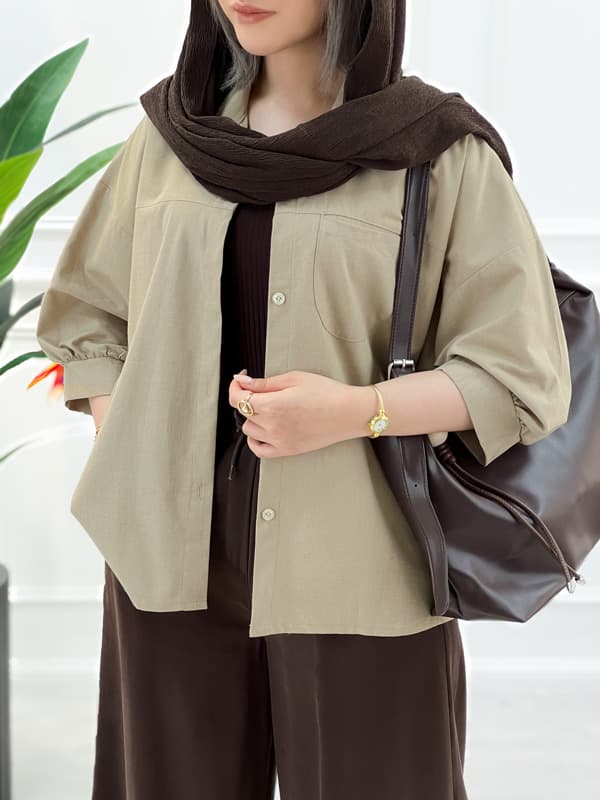شومیز مانتویی لینن ژاله – سیمانی