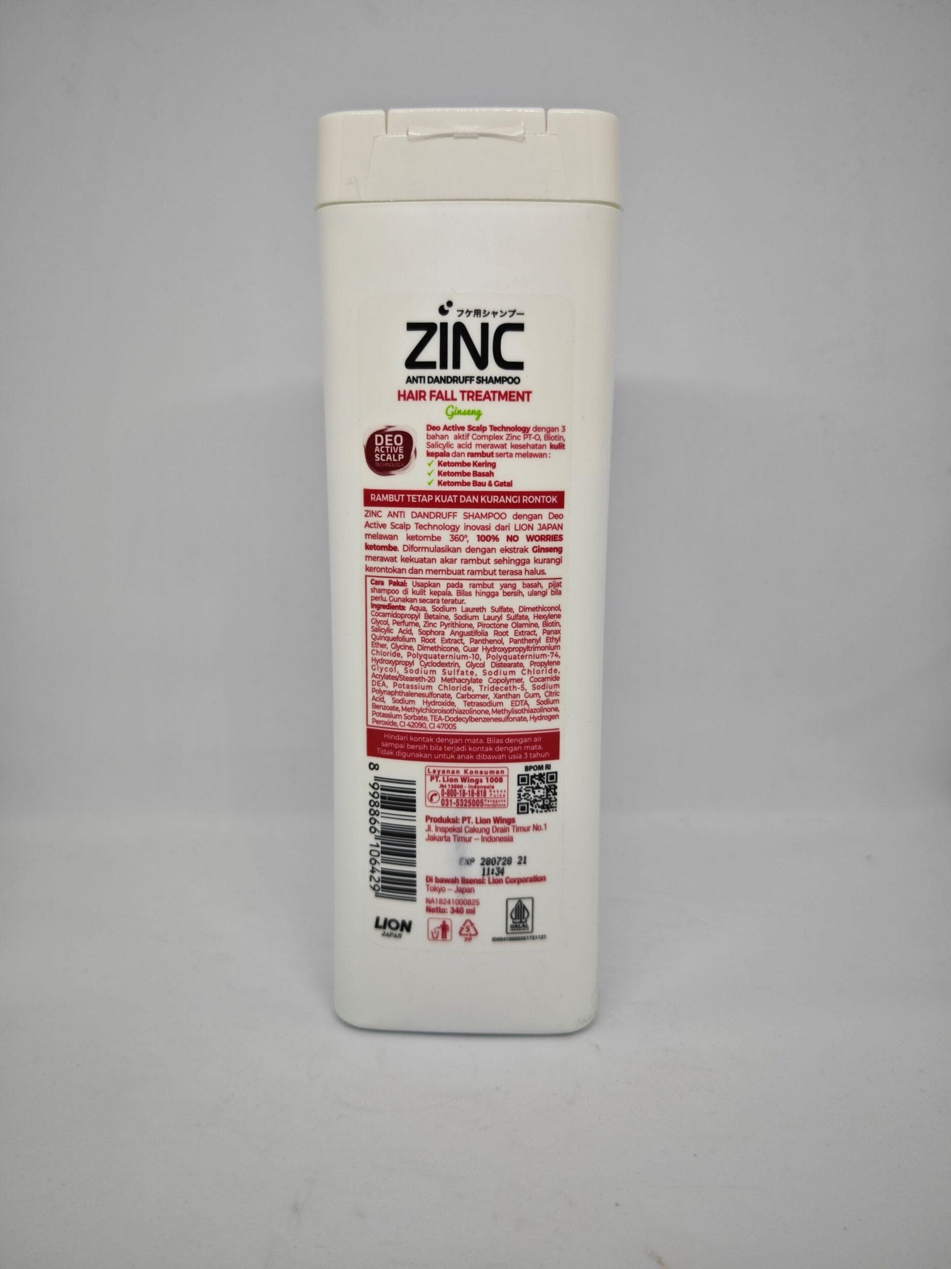 شامپو مو ضد شوره و ضد ریزش زینک Zinc با عصاره جینسینگ حجم 340 میل — تصویر ۵