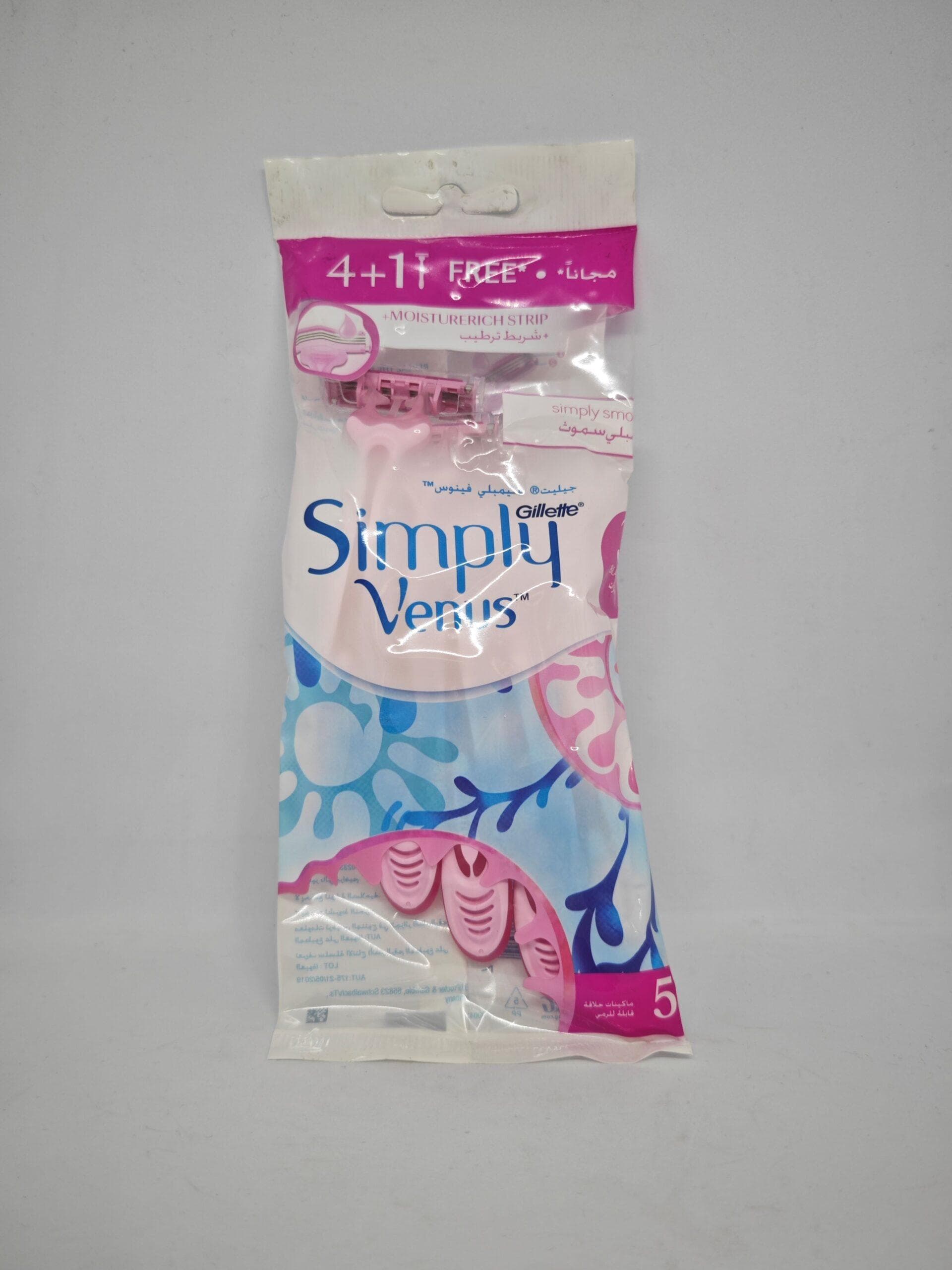 ژیلت زنانه 3 لبه ونوس سیمپلی Venus Simplyبسته ۴+۱ عددی