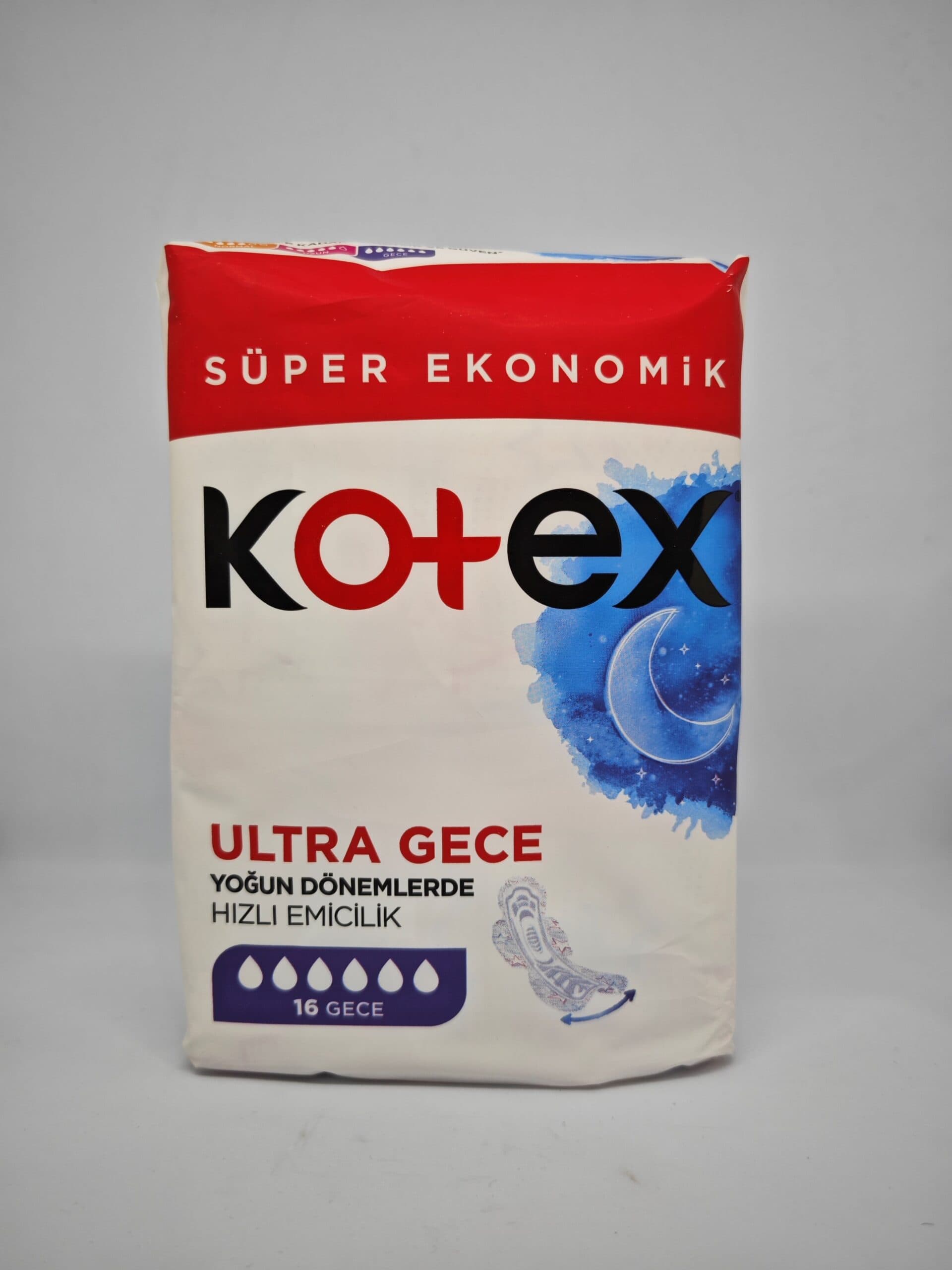 نوار بهداشتی کوتکس kotex ویژه شب مدل Ultra Gece بسته ۱۶ عددی
