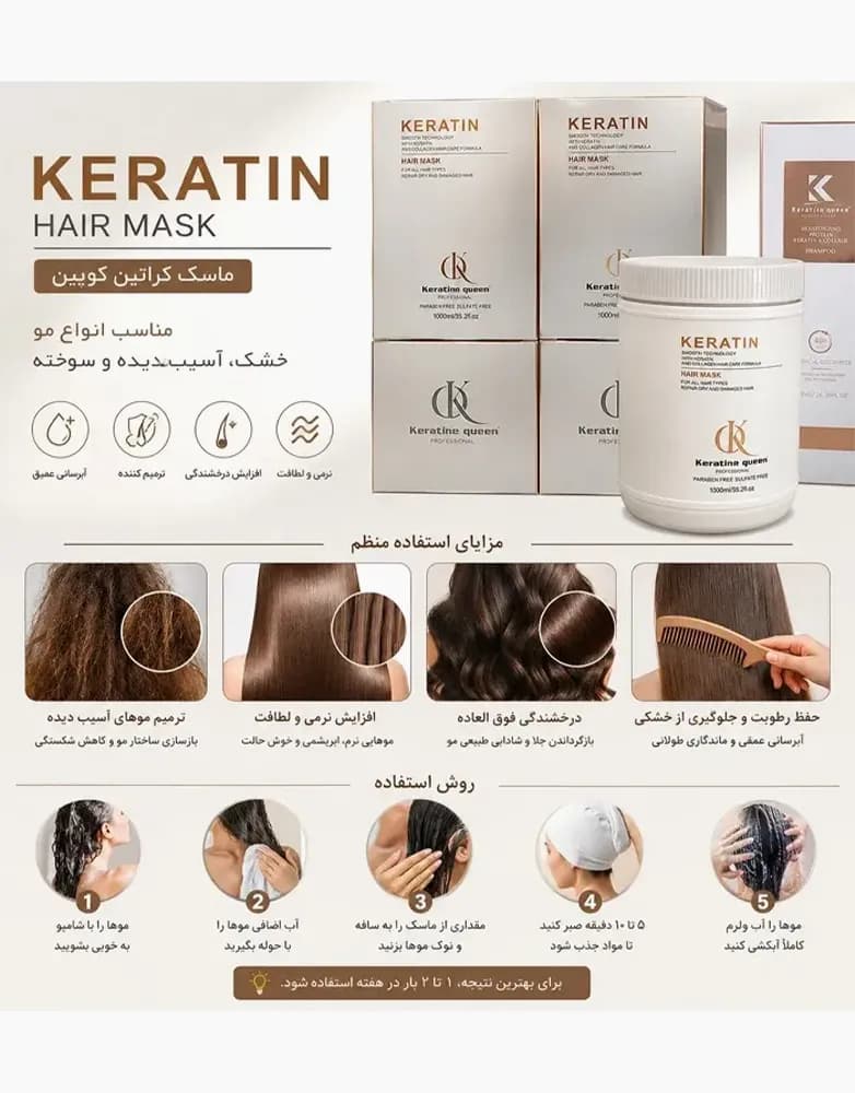 ماسک کراتین مو کراتین کوئین Keratine Queen | حجم 1000 میل — تصویر ۳