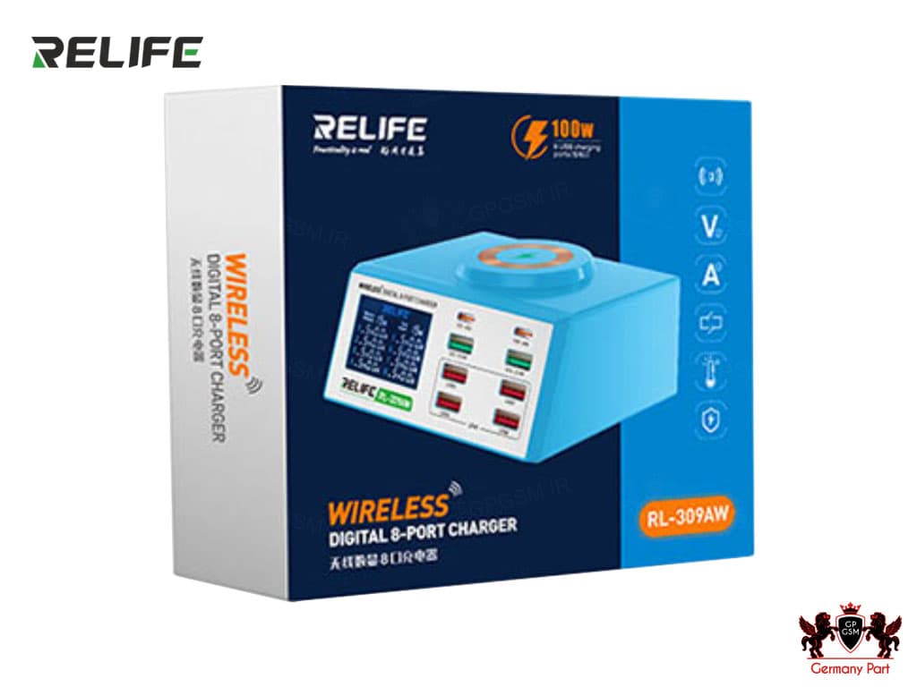 شارژر هاب و تستر 8 پورت وایرلس شارژ هوشمند ریلایف WIRELESS USB CHARGER RL-309AW 8PORTS RELIFE — تصویر ۴
