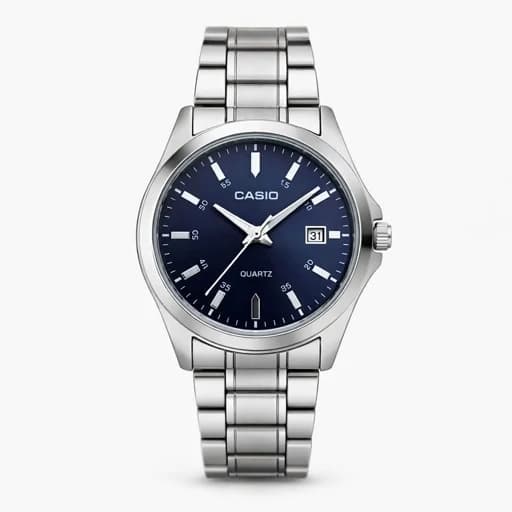 ساعت مچی مردانه کاسیو CASIO موتور ژاپن نقره ای سرمه ای کد 461+جعبه