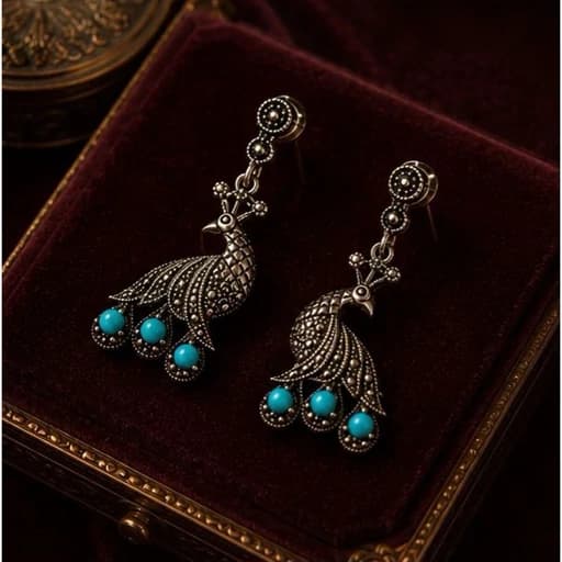 گوشواره نقره سیاه قلم زنانه طرح طاووس