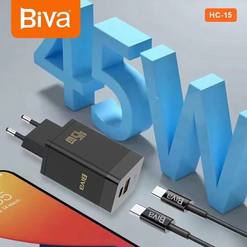 شارژر دیواری بیوا Biva HC-15 GaN توان 45 وات به همراه کابل — تصویر ۵
