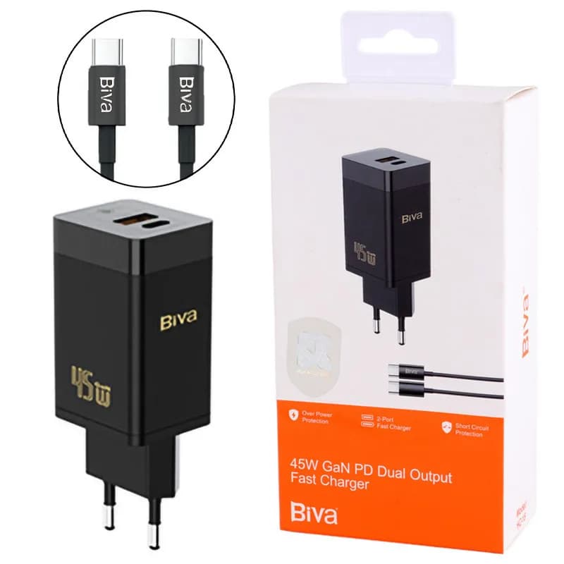 شارژر دیواری بیوا Biva HC-15 GaN توان 45 وات به همراه کابل — تصویر ۴