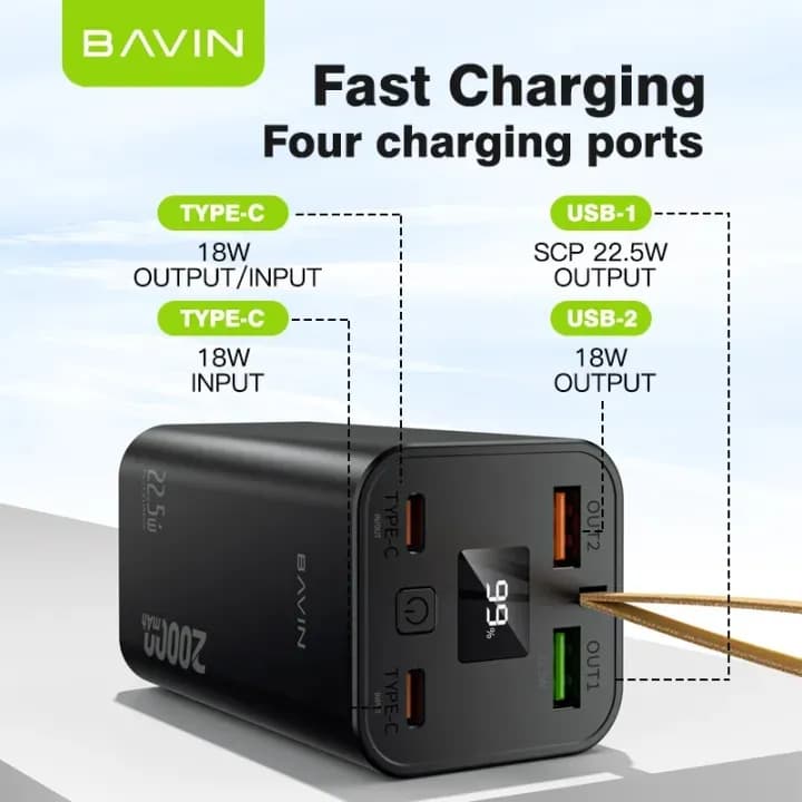پاوربانک 20000 باوین Bavin PC1007S Fast Charge توان 22.5 وات — تصویر ۸