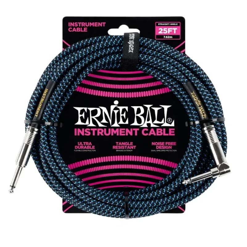 Ernie Ball Braided Guitar Cable Straight to Right-angle – Black/Blue – 25ft – 6060