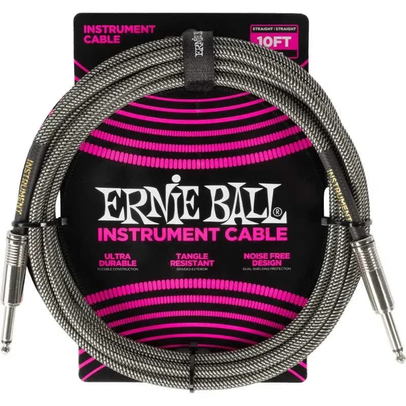 Ernie ball Braided Instrument cable straight to straight – 10ft – Silver Fox – 6429