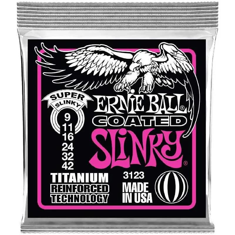 Ernie Ball Coated Titanium Super Slinky Electric Guitar Strings – 9-42 – 3123 — تصویر ۲