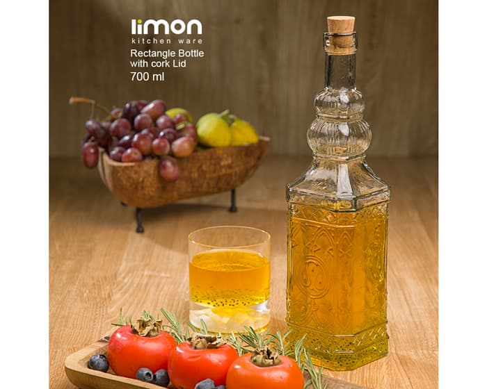بطری 4 گوش درب چوب پنبه لیمون