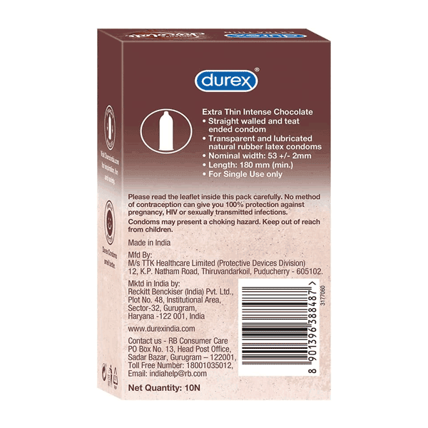 کاندوم بسیار نازک دورکس مدل شکلاتی Intense Chocolate Extra Thin | بسته 10 عددی فوق نازک با رایحه شکلاتی برای تجربه‌ای شیرین و طبیعی — تصویر ۷