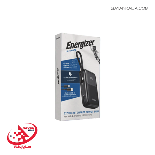 پاور بانک انرجایزر مدل POWER BANK ENERGIZER UE20075PQ PD LCD 20000mAh 22.5W BLACK
