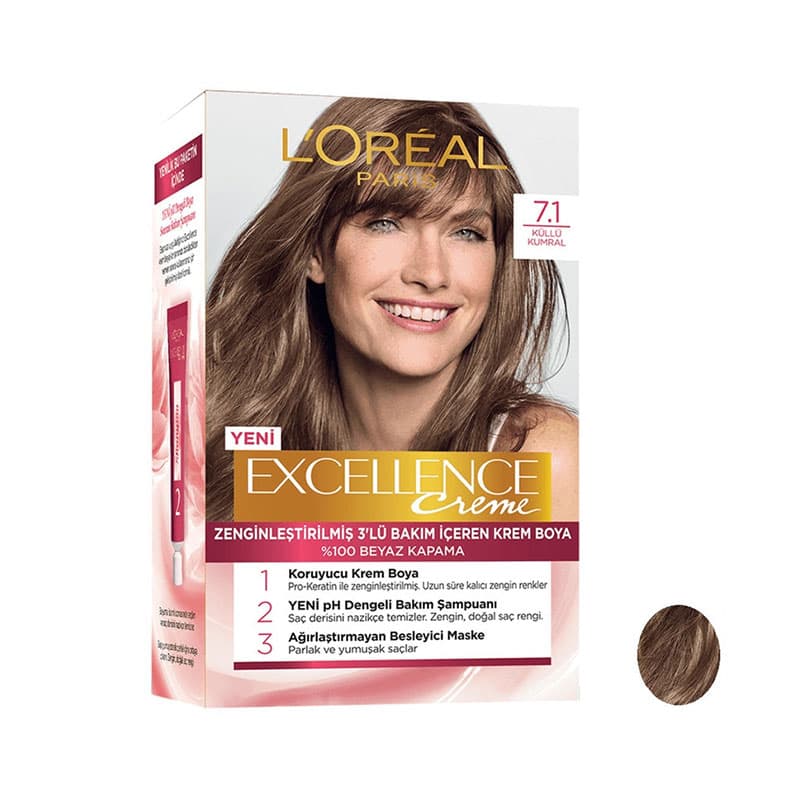 رنگ ‌موی شماره 7.1 لورال loreal رنگ بلوطی دودی سری Excellence