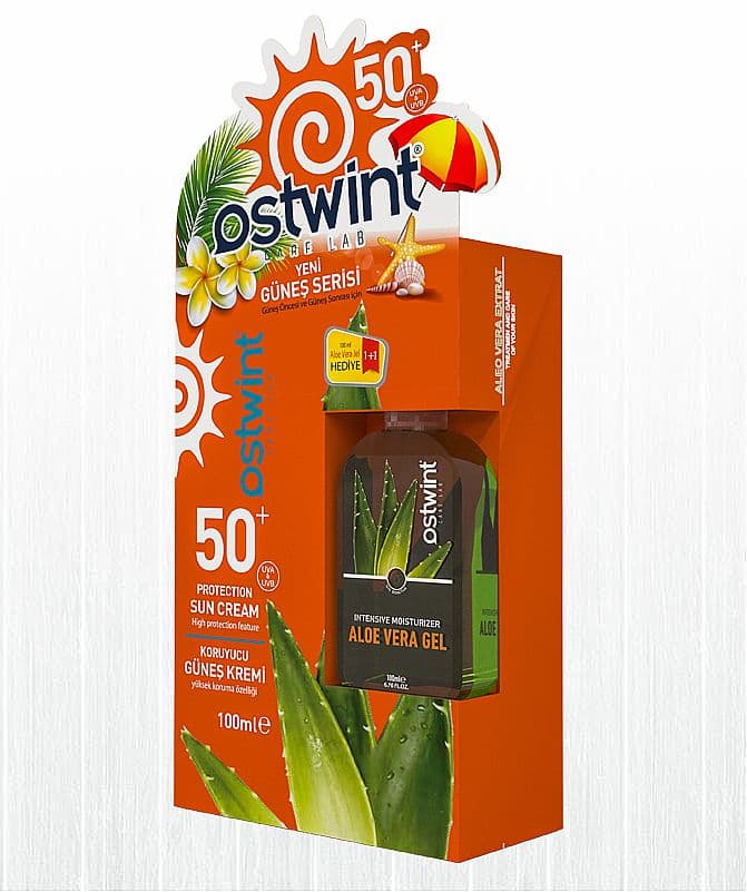 کرم ضد آفتاب SPF +50 همراه با هدیه ژل آلوئه ورا استیونت Ostwint — تصویر ۳