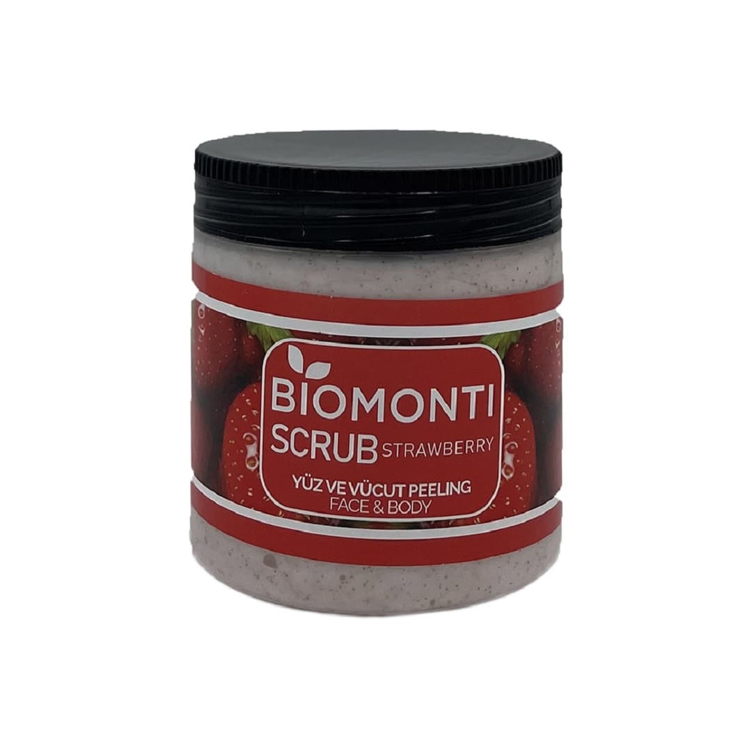 اسکراب صورت و بدن بیومونتی Biomonti حاوی عصاره توت فرنگی 500 میل