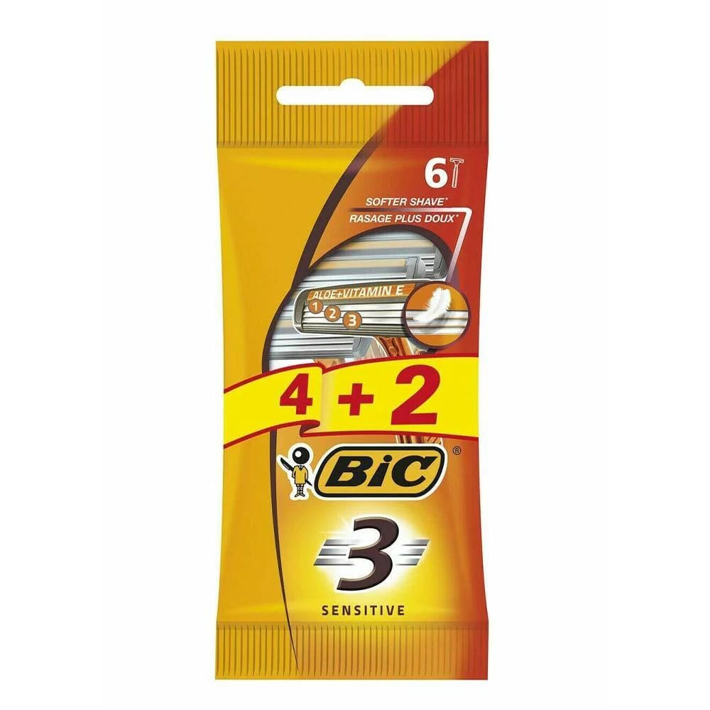 خودتراش سه لبه بیک BIC برای آقایان مناسب پوست حساس اصل فرانسه بسته 6 عددی — تصویر ۴