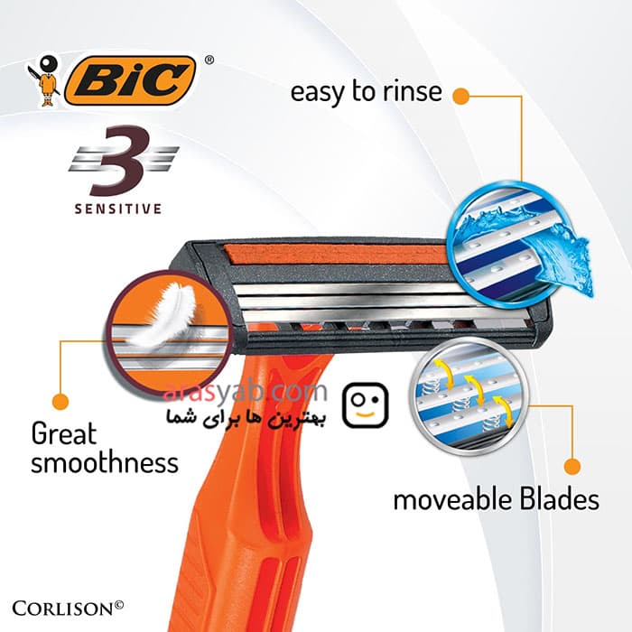 خودتراش سه لبه بیک BIC برای آقایان مناسب پوست حساس اصل فرانسه بسته 6 عددی — تصویر ۳