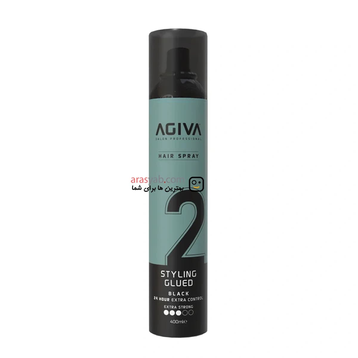 اسپری حالت دهنده GLUED آگیوا شماره 2 مدل extra strong black تثبیت کننده مو حجم 400 میل — تصویر ۲