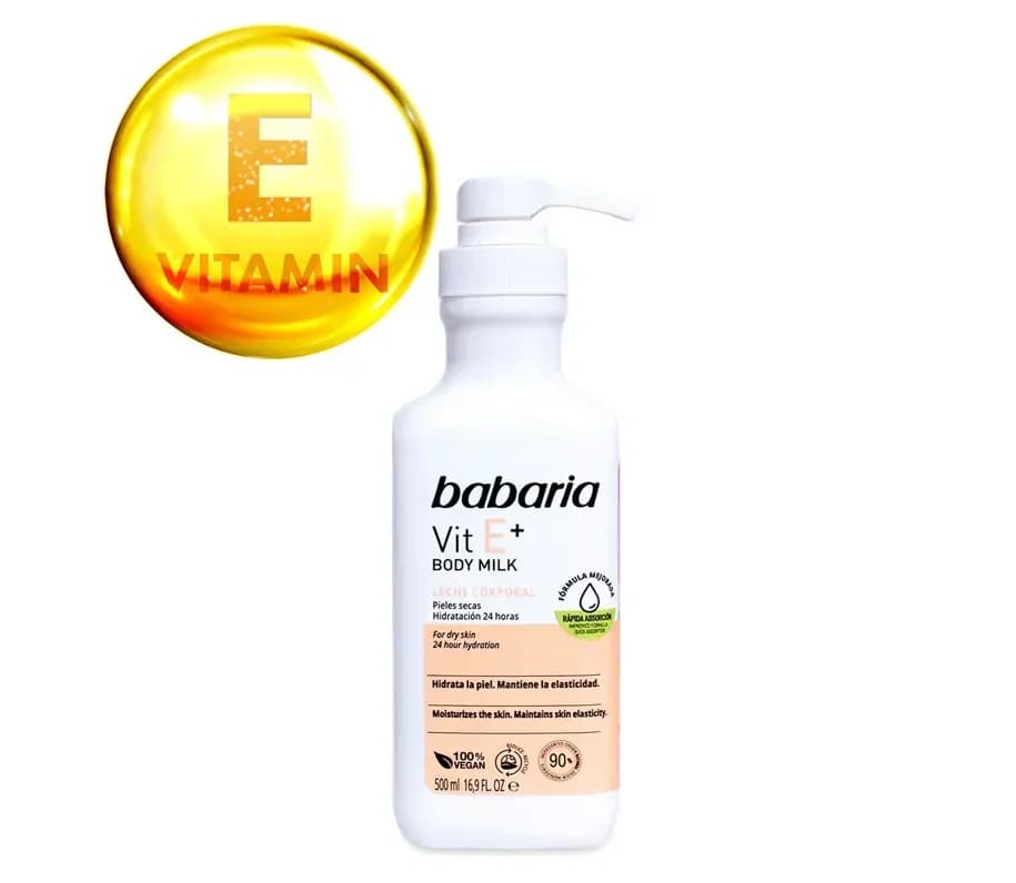 لوسیون بدن ویتامین E باباریا babaria مدل body milk برای پوست خشک حجم 500 میل — تصویر ۱۱