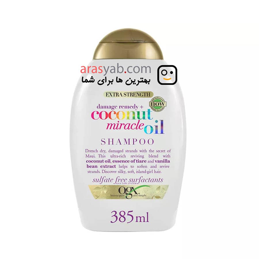 شامپو او جی ایکس OGX بدون سولفات حاوی روغن نارگیل حجم 385 میل