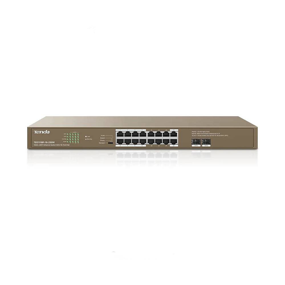 سوئیچ 16 پورت POE تندا مدل TEG1118P-16-250W
