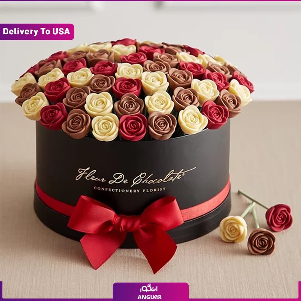 باکس رز شکلاتی بلژیکی تم عاشقانه (تحویل در امریکا)