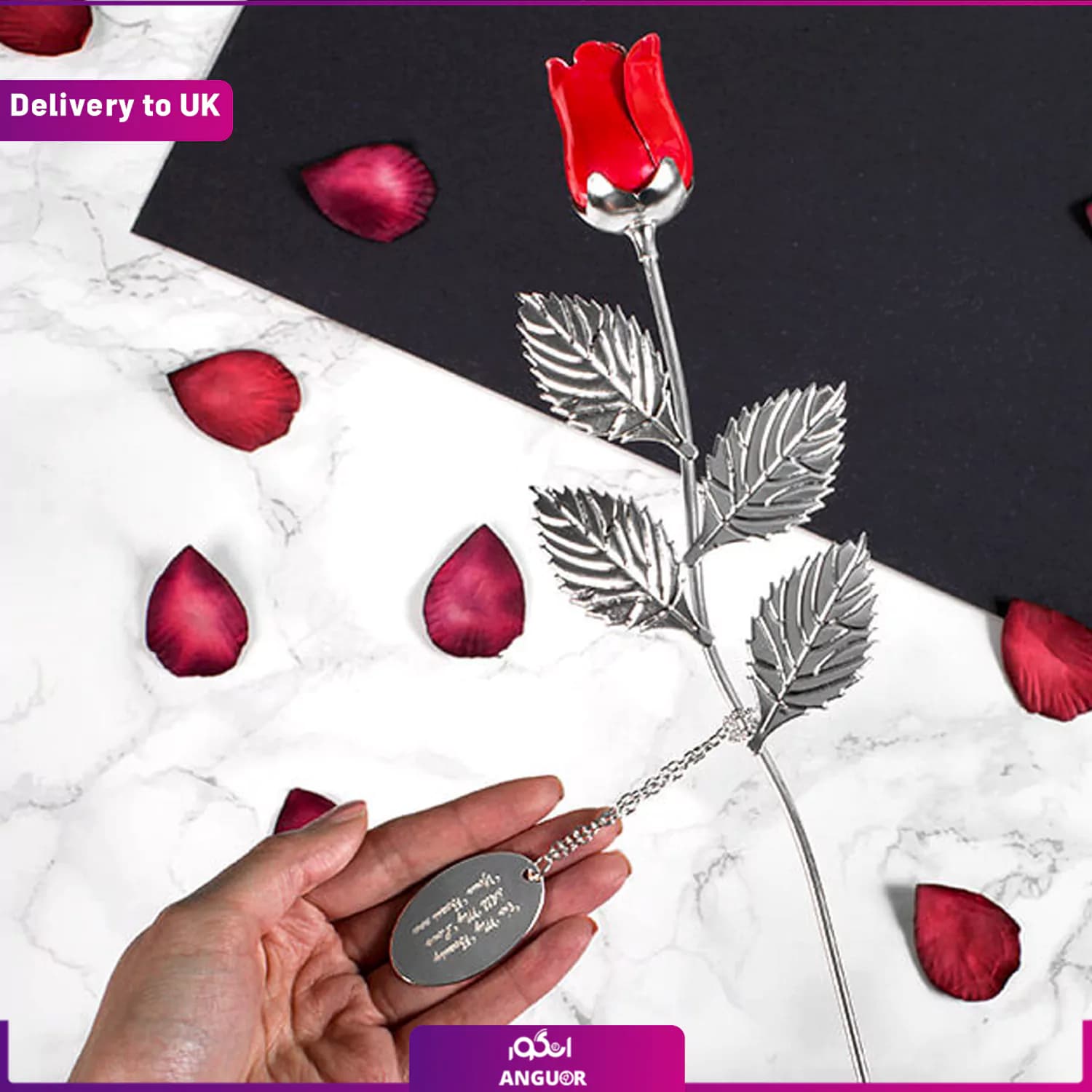 Personalised Silver Plated Rose (Delivery to UK) — تصویر ۳